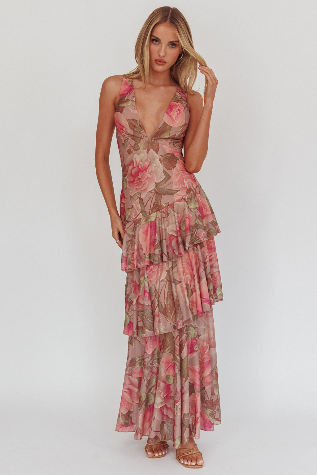 Veda Strappy Back Maxi Dress Roses Blush by Selfie Leslie Australia