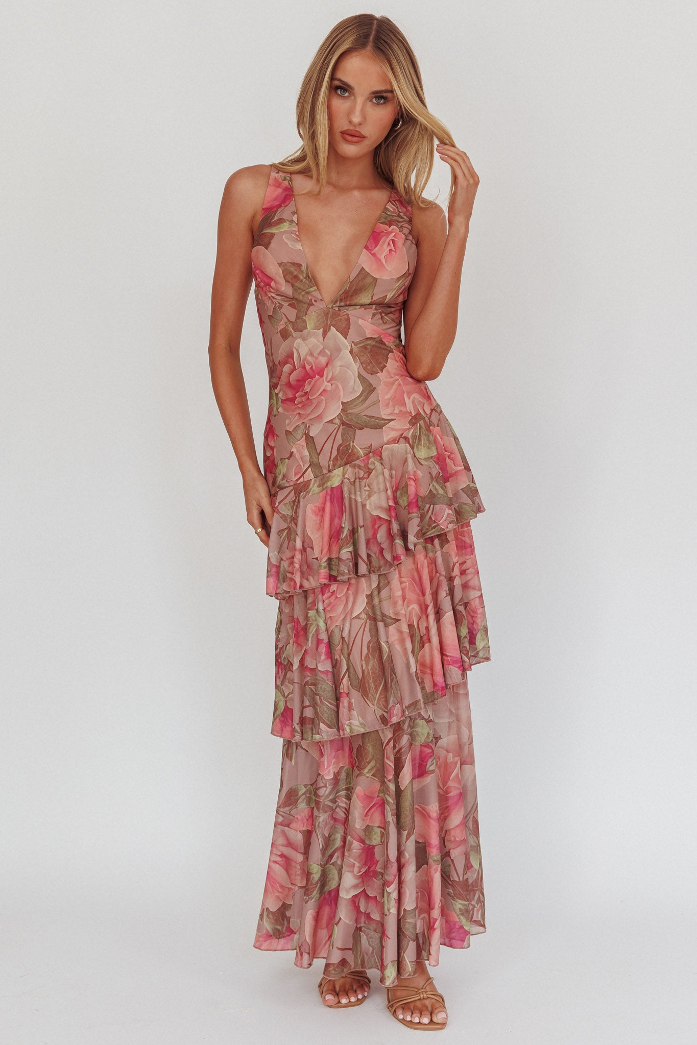 Veda Strappy Back Maxi Dress Roses Blush by Selfie Leslie Australia