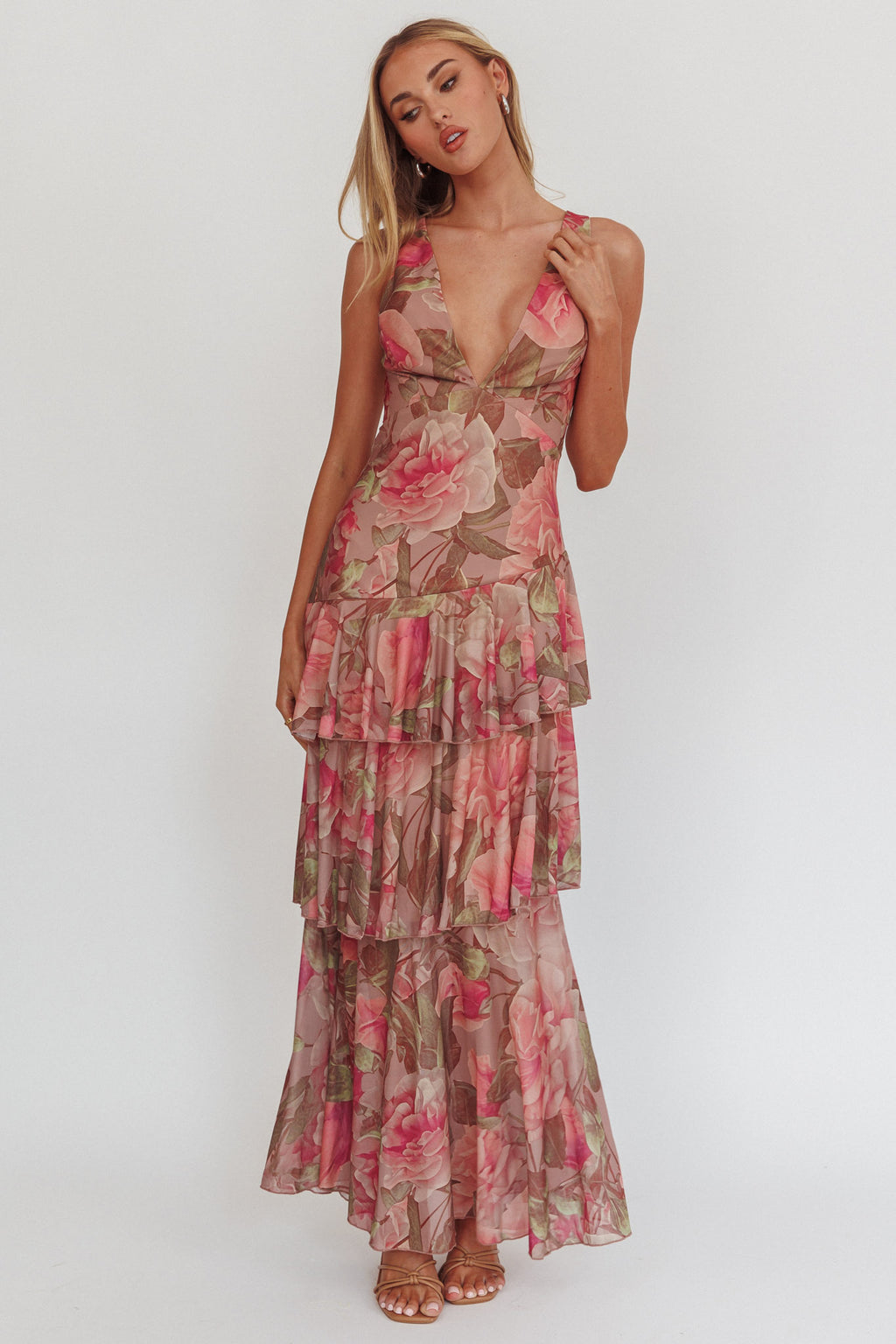 Veda Strappy Back Maxi Dress Roses Blush by Selfie Leslie Australia