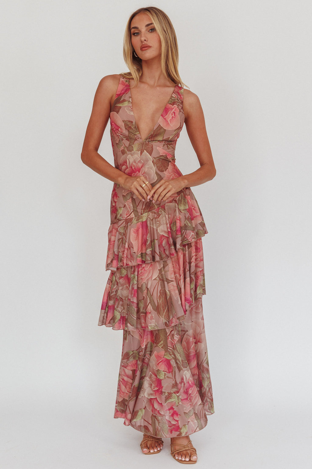 Veda Strappy Back Maxi Dress Roses Blush by Selfie Leslie Australia