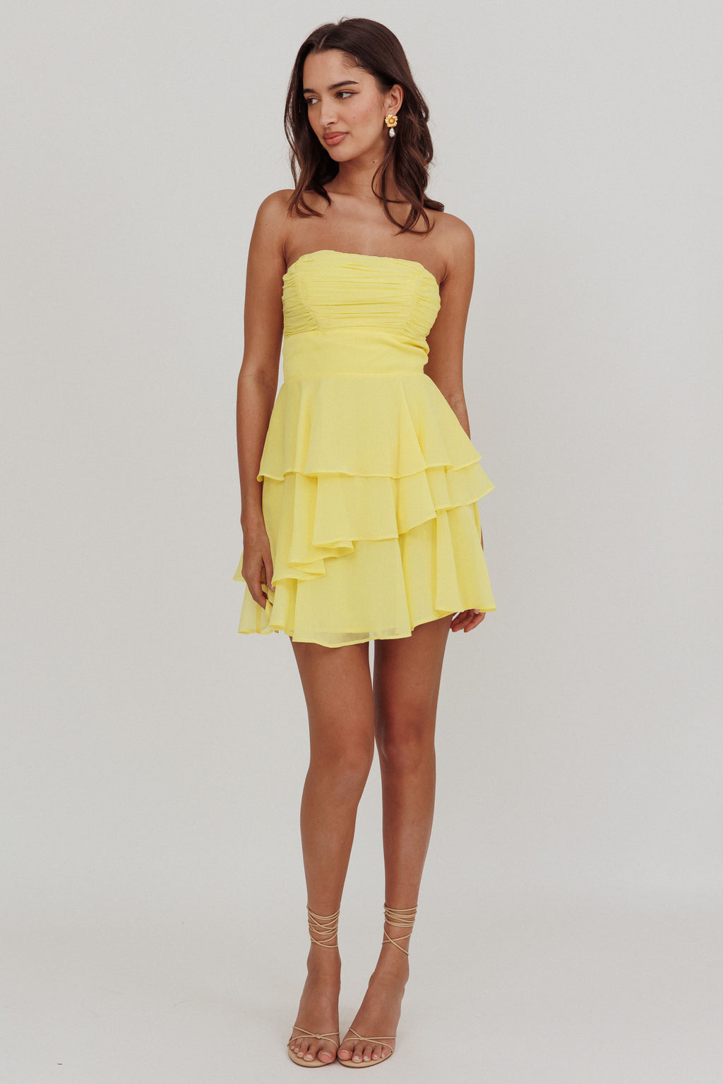 Veda Strapless Ruffle Mini Dress Lemon by Selfie Leslie Australia