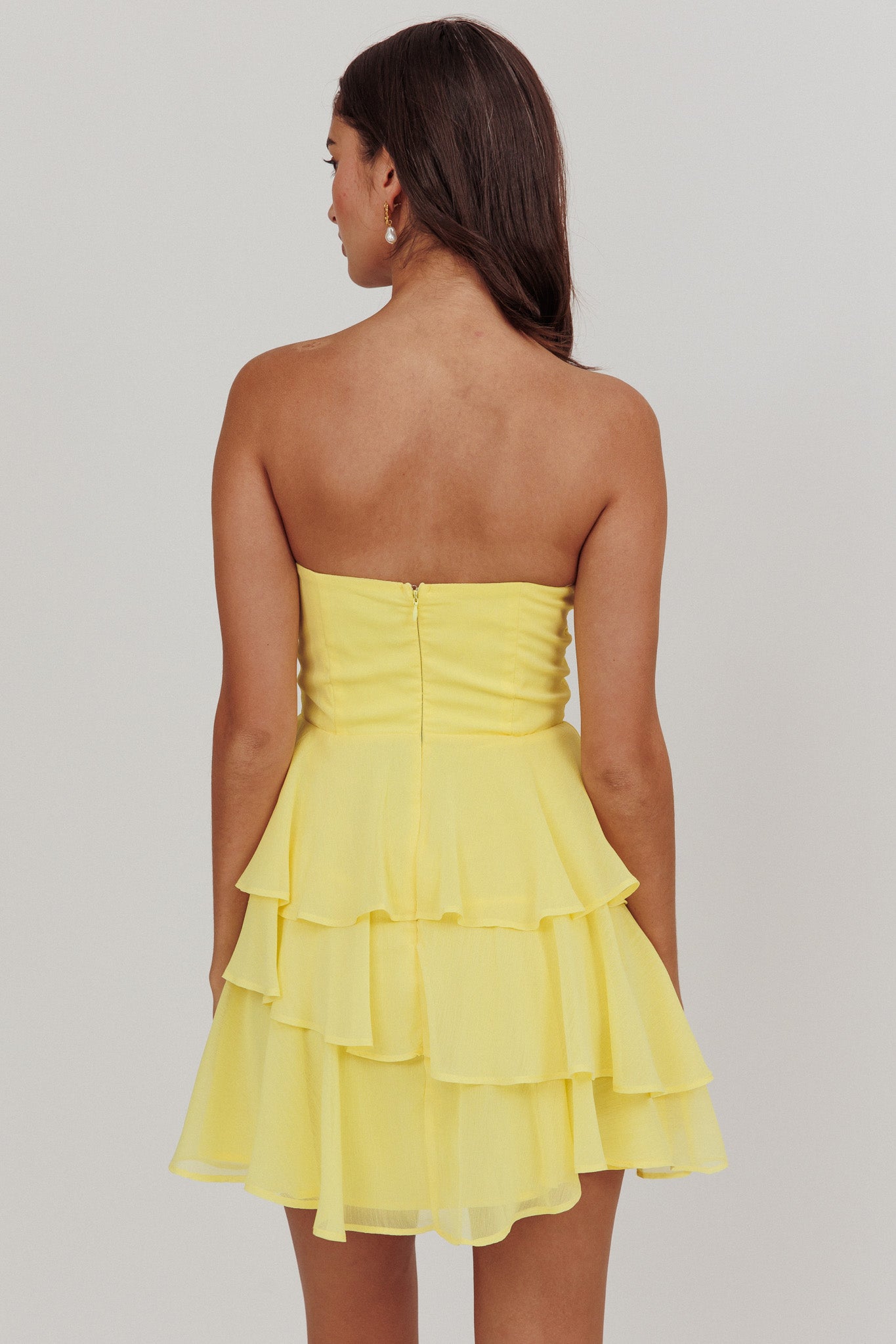 Veda Strapless Ruffle Mini Dress Lemon by Selfie Leslie Australia