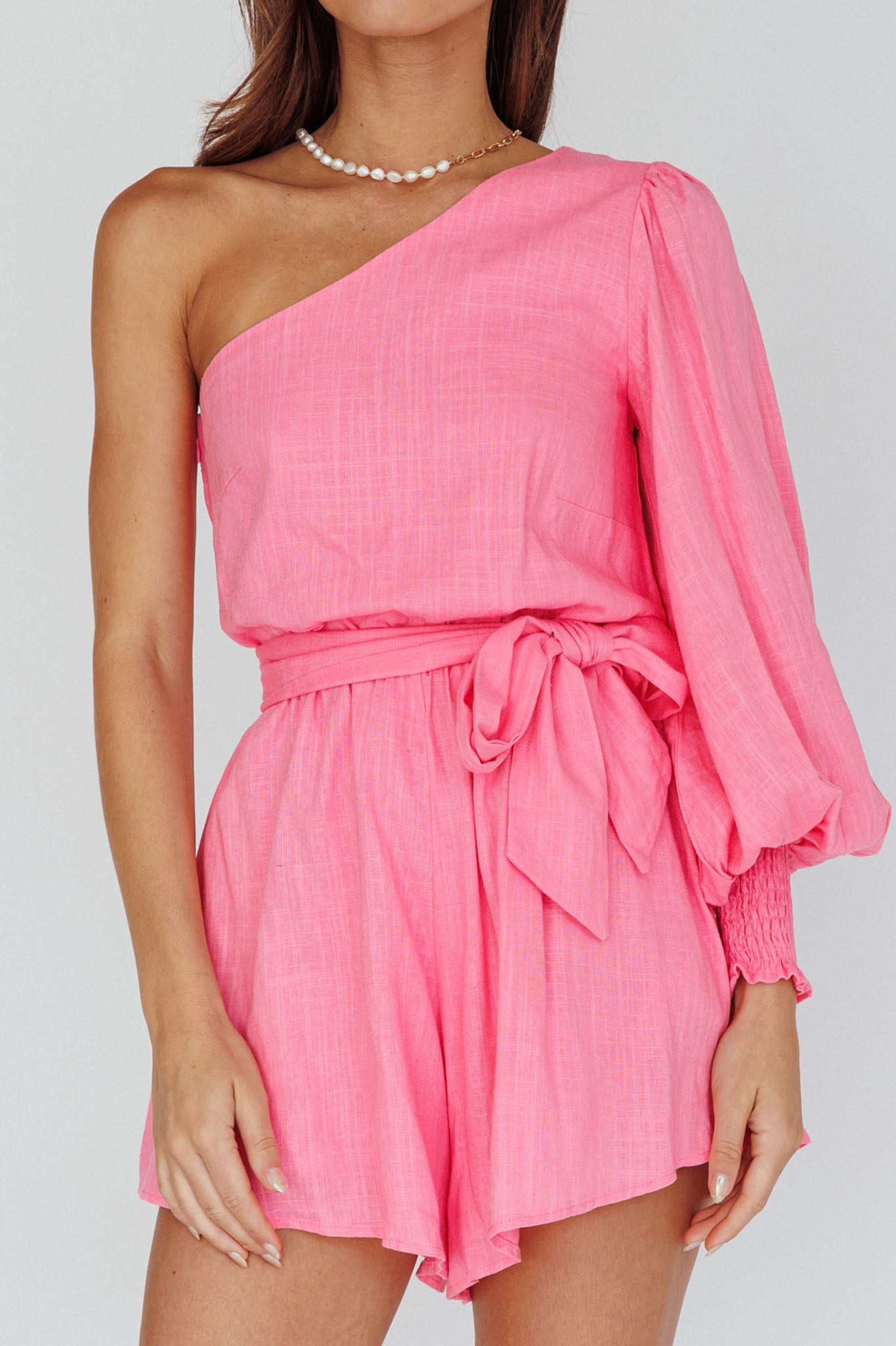 Summer Lover One-Shoulder Long Sleeve Romper Pink by Selfie Leslie Australia