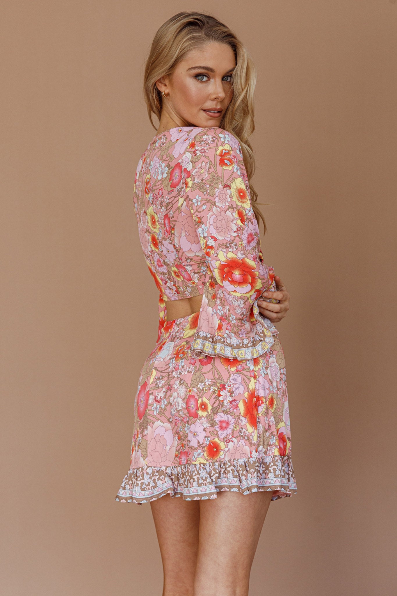 Island Girl Frill Hem Mini Skirt Floral Pink by Selfie Leslie Australia