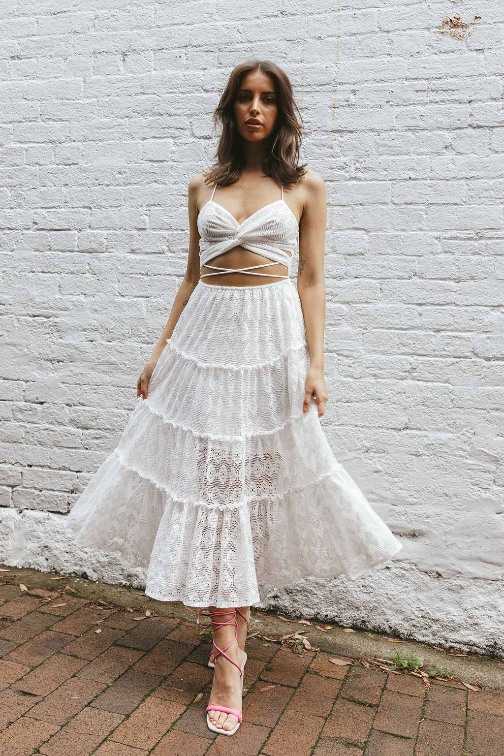 In Luck Cut-Out Waist Midi Dress White by Selfie Leslie Australia