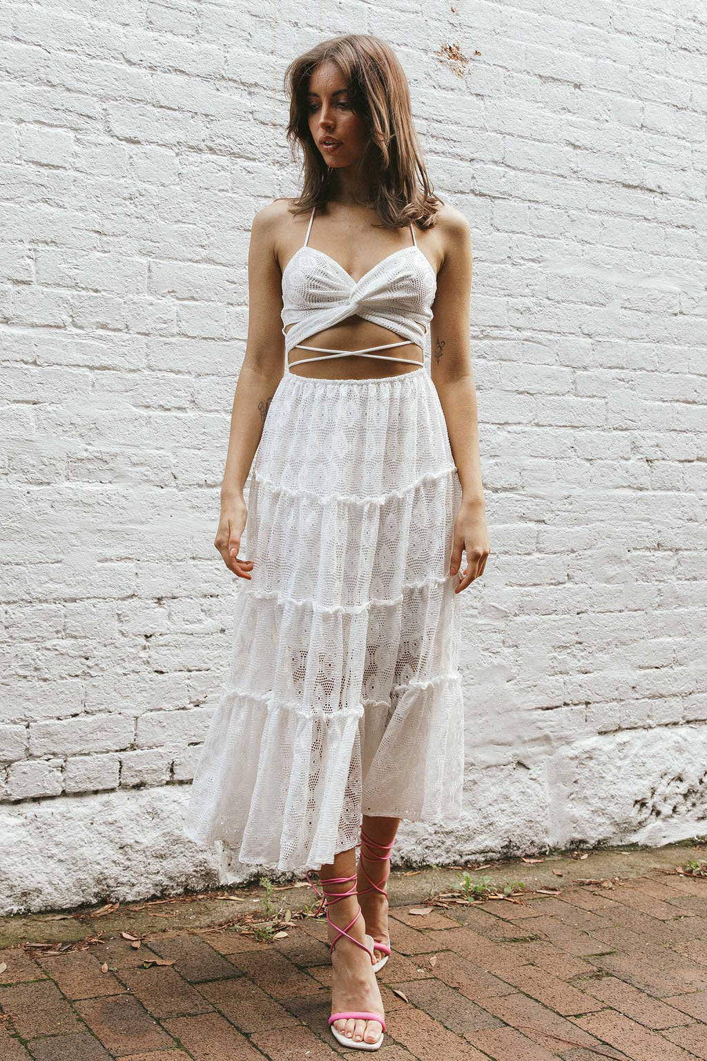 In Luck Cut-Out Waist Midi Dress White by Selfie Leslie Australia