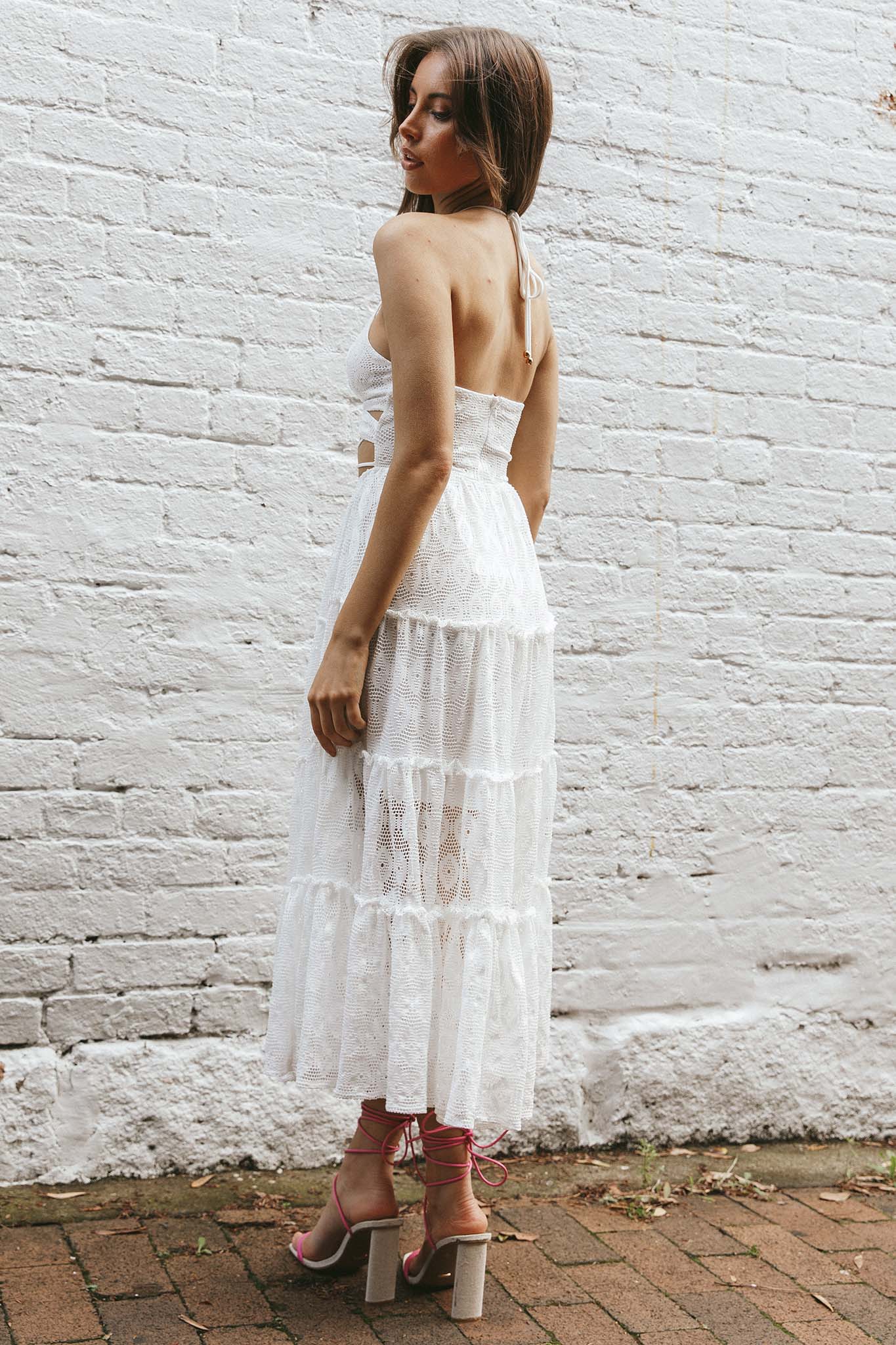 In Luck Cut-Out Waist Midi Dress White by Selfie Leslie Australia