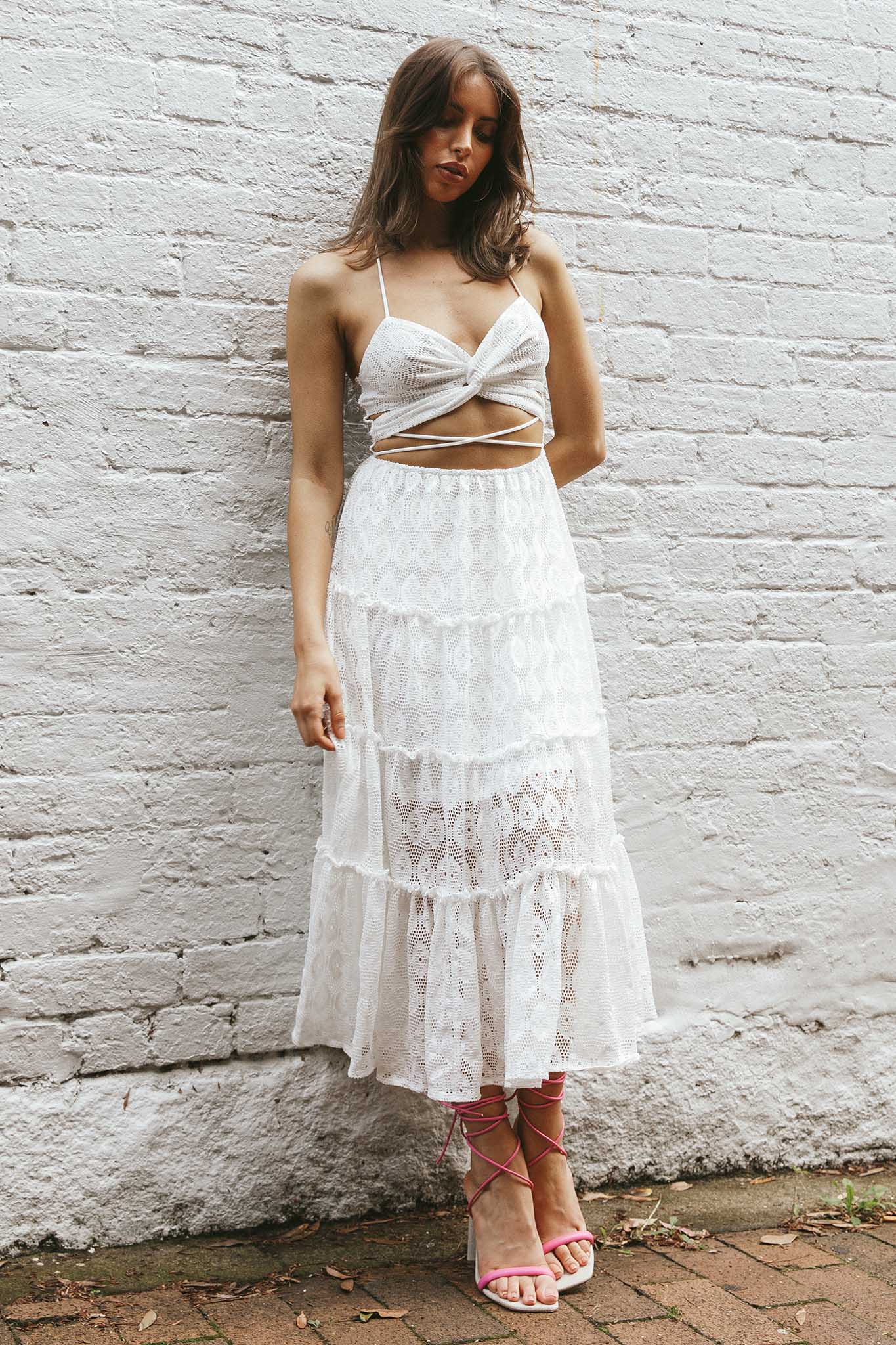 In Luck Cut-Out Waist Midi Dress White by Selfie Leslie Australia