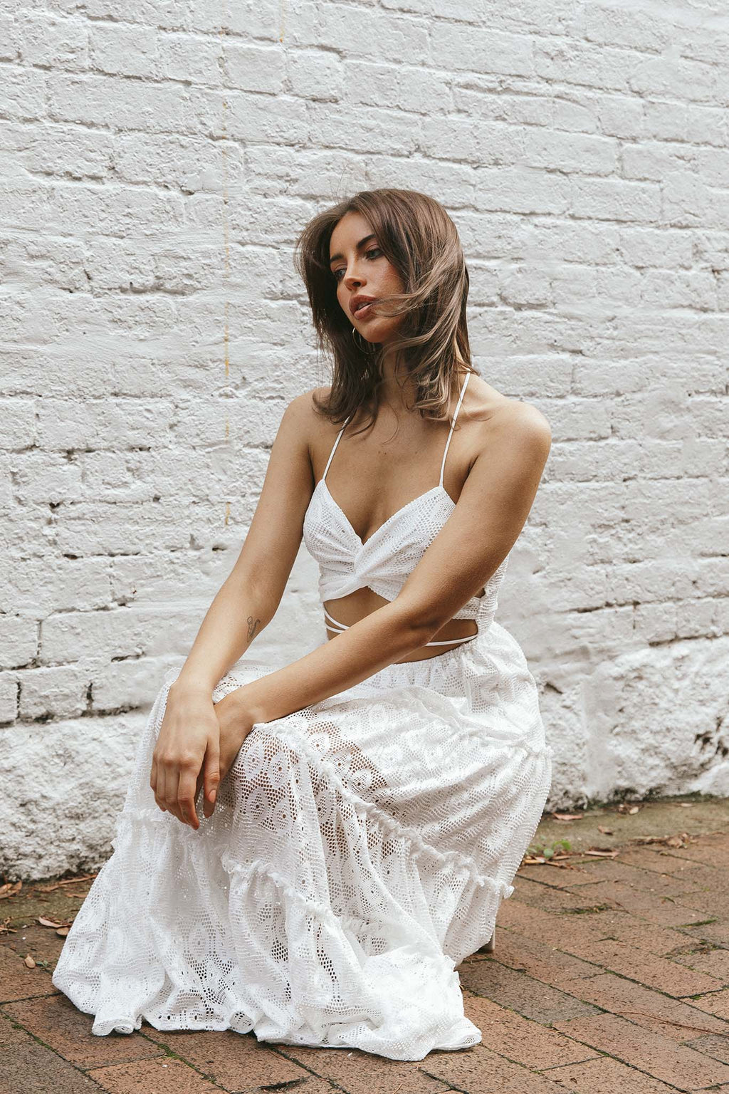In Luck Cut-Out Waist Midi Dress White by Selfie Leslie Australia