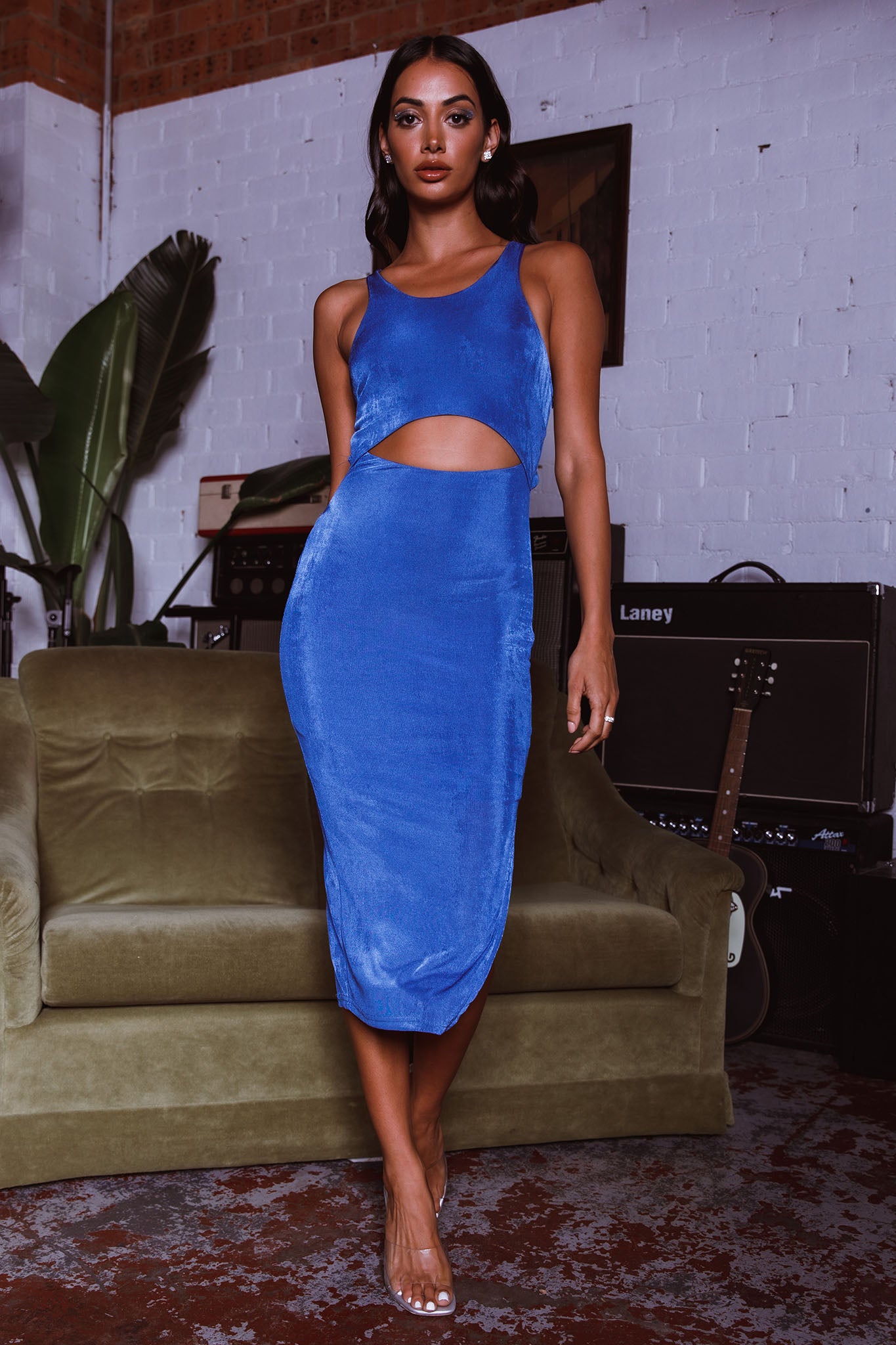 Dominique Cut-Out Twist Midi Dress Blue by Selfie Leslie Australia