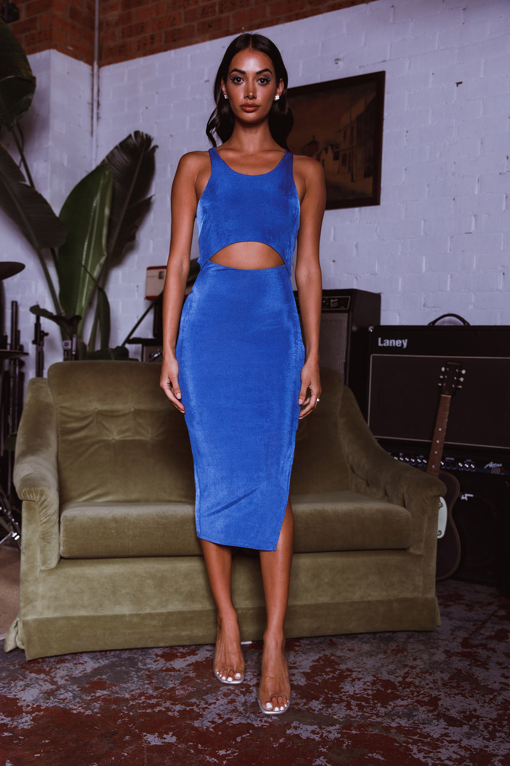 Dominique Cut-Out Twist Midi Dress Blue by Selfie Leslie Australia