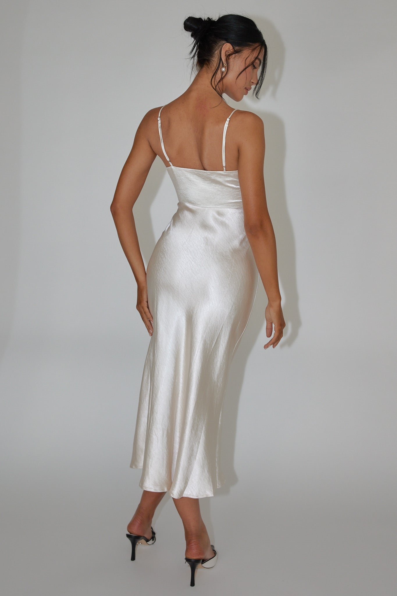 Date Night Drawstring Bust Midi Dress Champagne by Selfie Leslie Australia