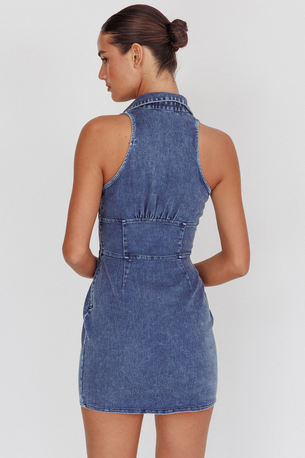 South Beach Faux Button Collared Dress Dark Denim by Selfie Leslie Australia