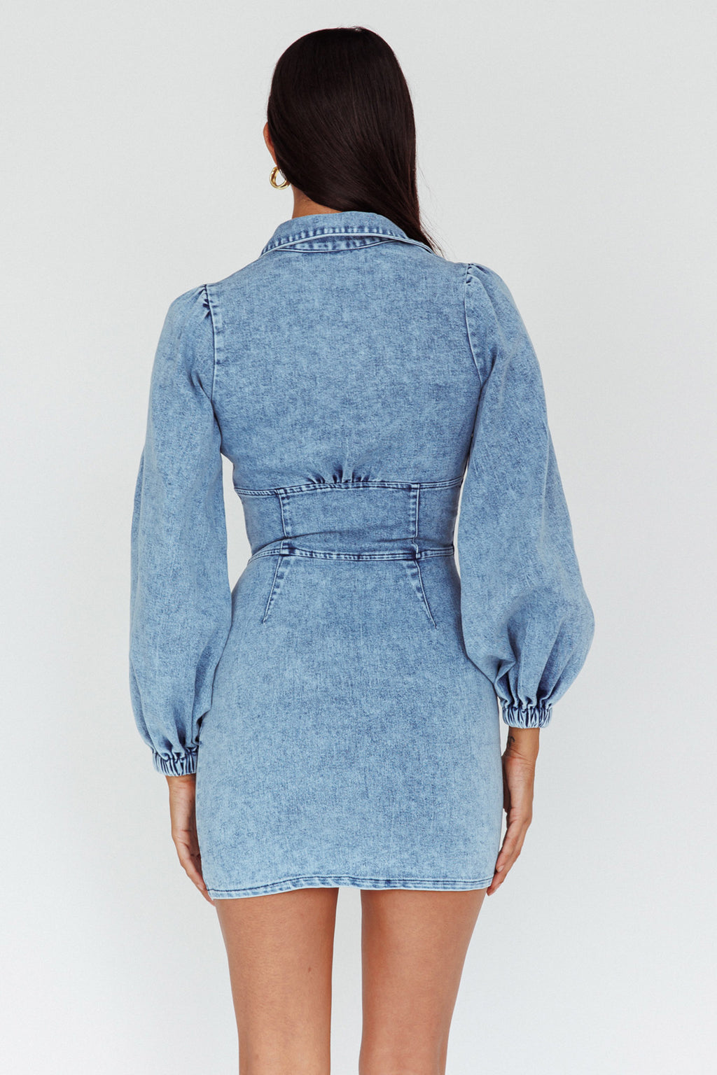 South Beach Long Sleeve Collared Mini Dress Denim by Selfie Leslie Australia