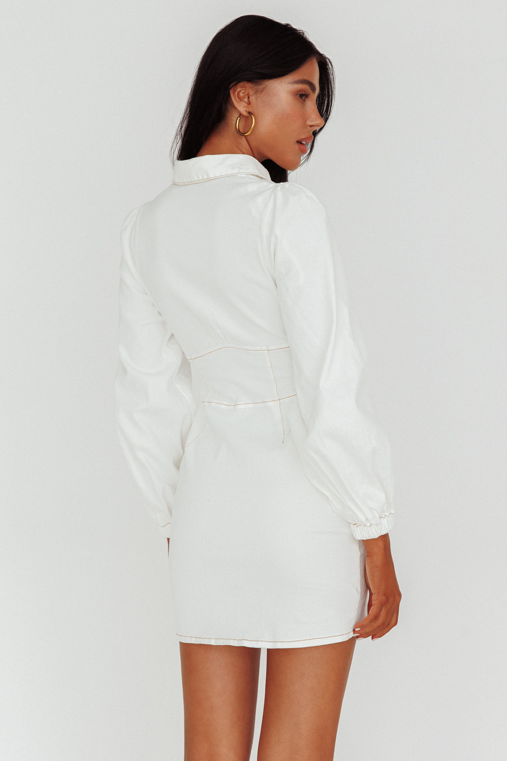 South Beach Long Sleeve Collared Mini Dress White by Selfie Leslie Australia