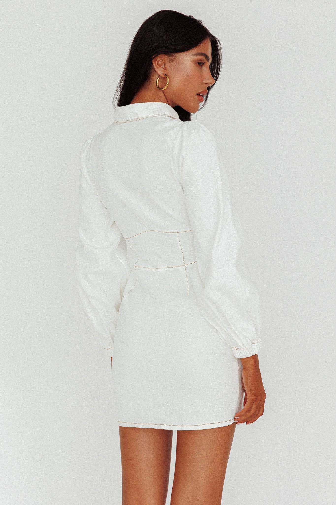 South Beach Long Sleeve Collared Mini Dress White by Selfie Leslie Australia