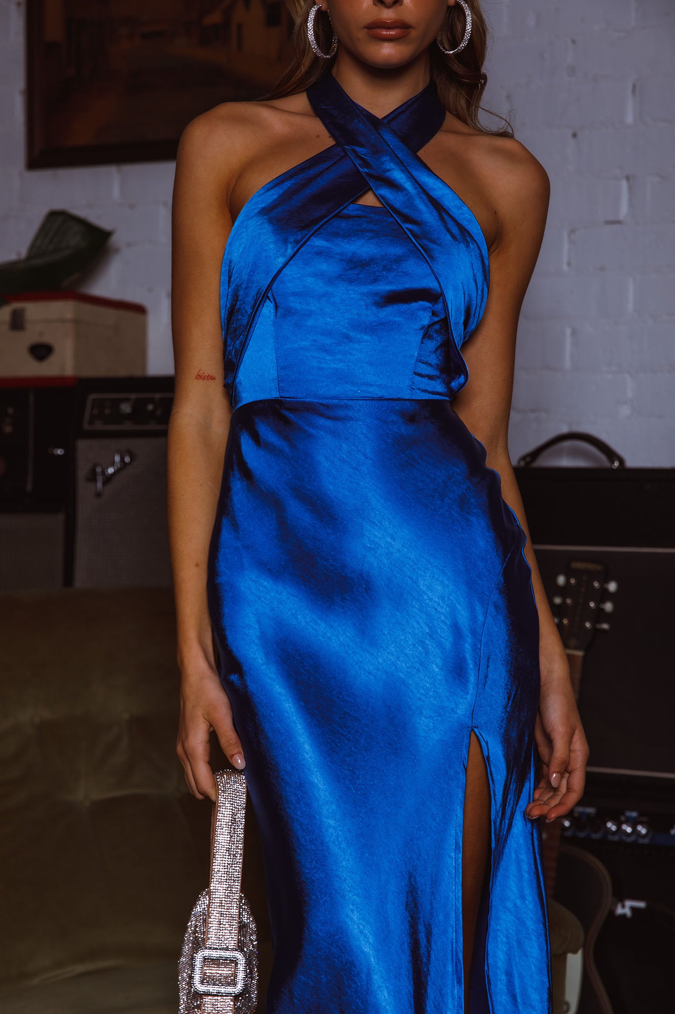 Stars Align Halterneck Satin Midi Dress Cobalt Blue by Selfie Leslie Australia