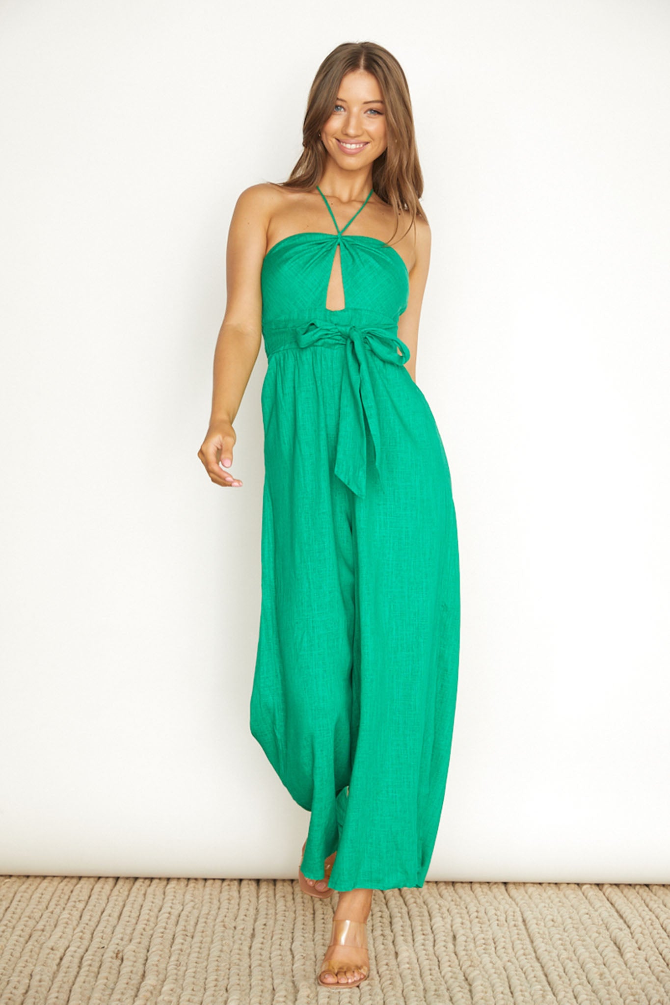 Maravilhosa Keyhole Halter Jumpsuit Green by Selfie Leslie Australia