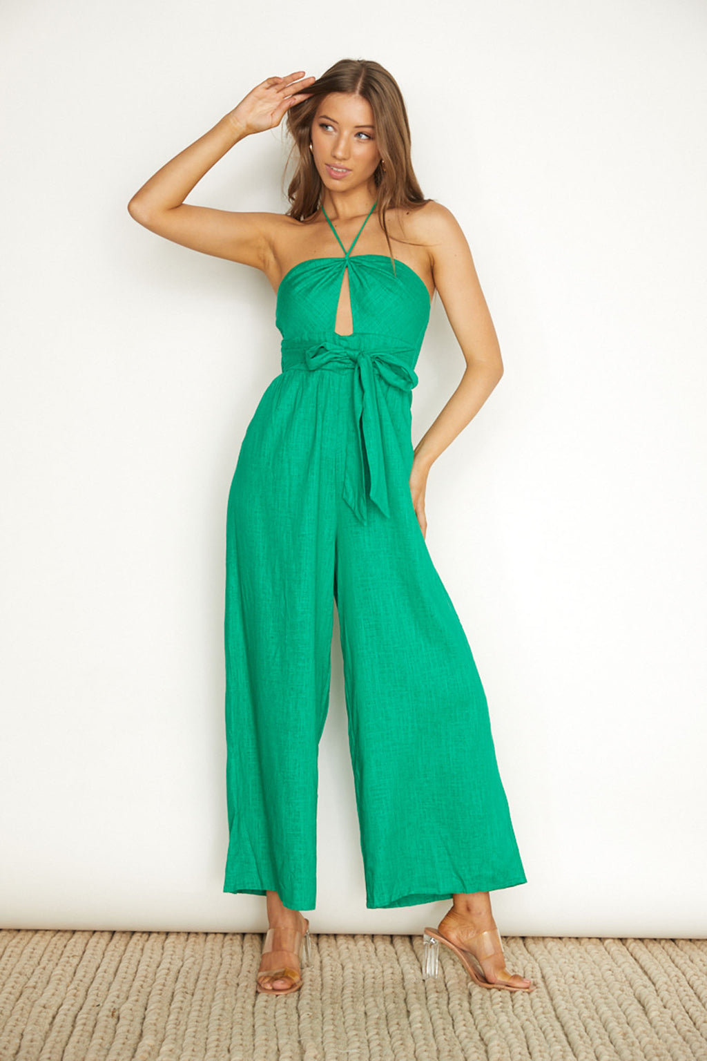 Maravilhosa Keyhole Halter Jumpsuit Green by Selfie Leslie Australia