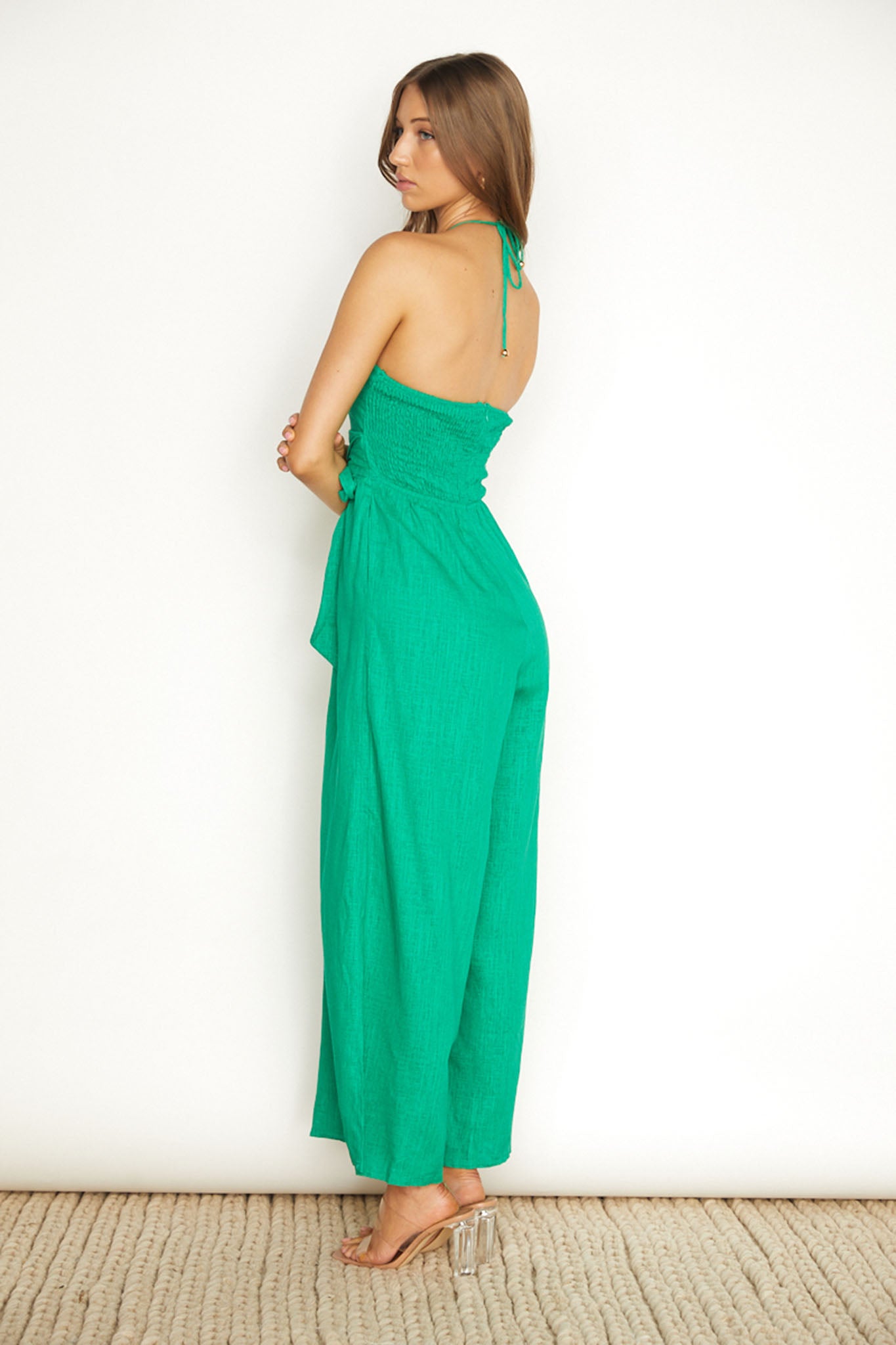 Maravilhosa Keyhole Halter Jumpsuit Green by Selfie Leslie Australia