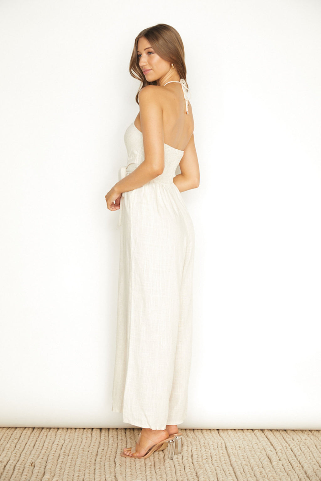 Maravilhosa Keyhole Halter Jumpsuit Oatmeal by Selfie Leslie Australia