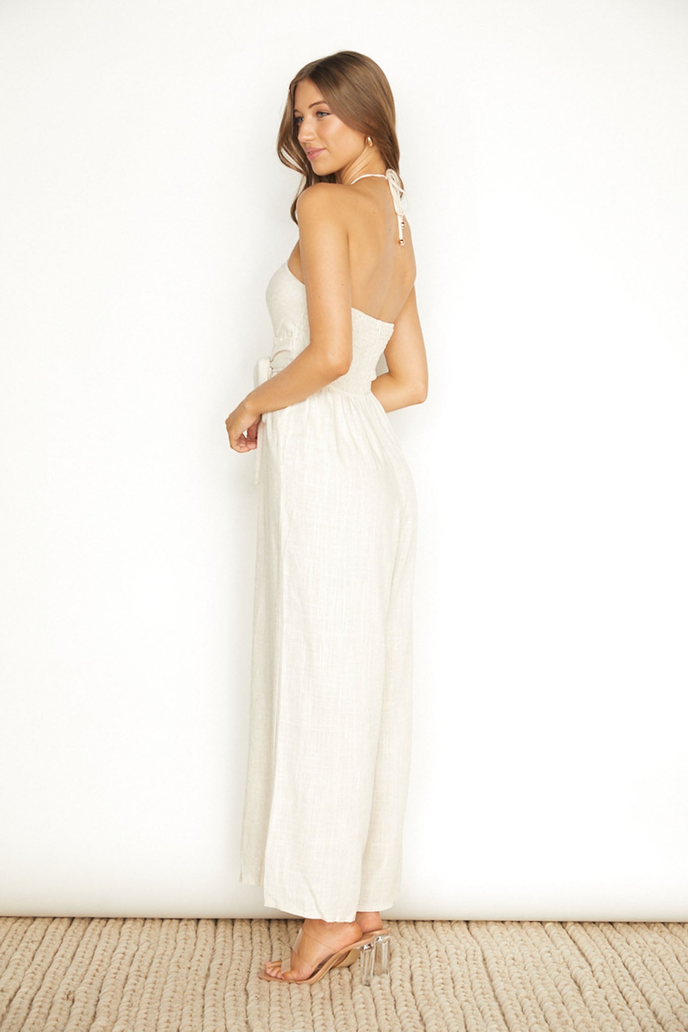 Maravilhosa Keyhole Halter Jumpsuit Oatmeal by Selfie Leslie Australia