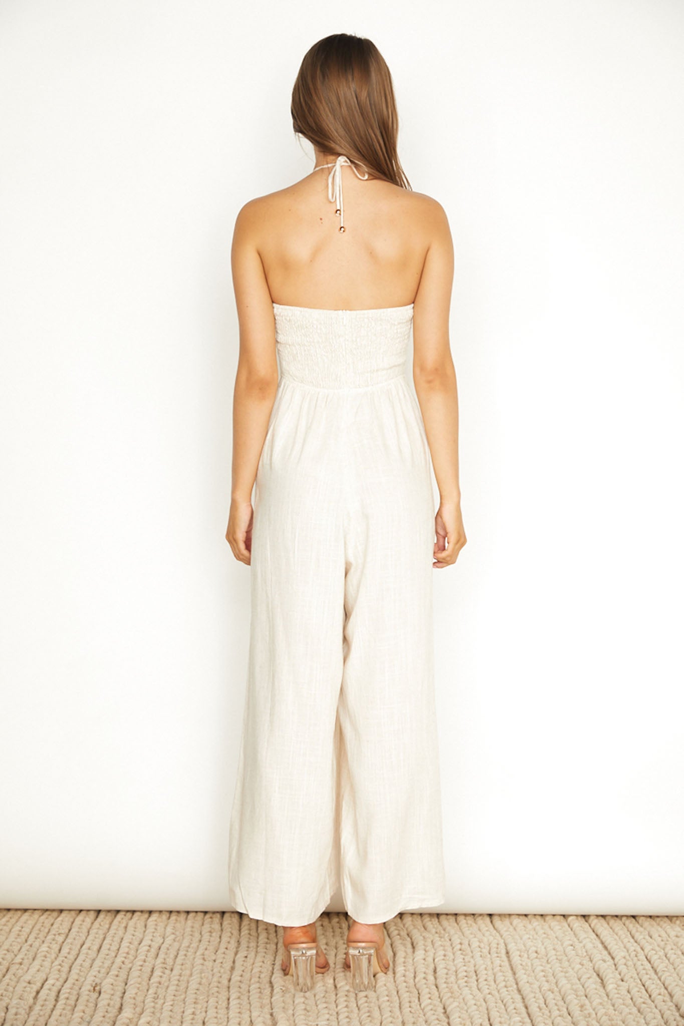 Maravilhosa Keyhole Halter Jumpsuit Oatmeal by Selfie Leslie Australia