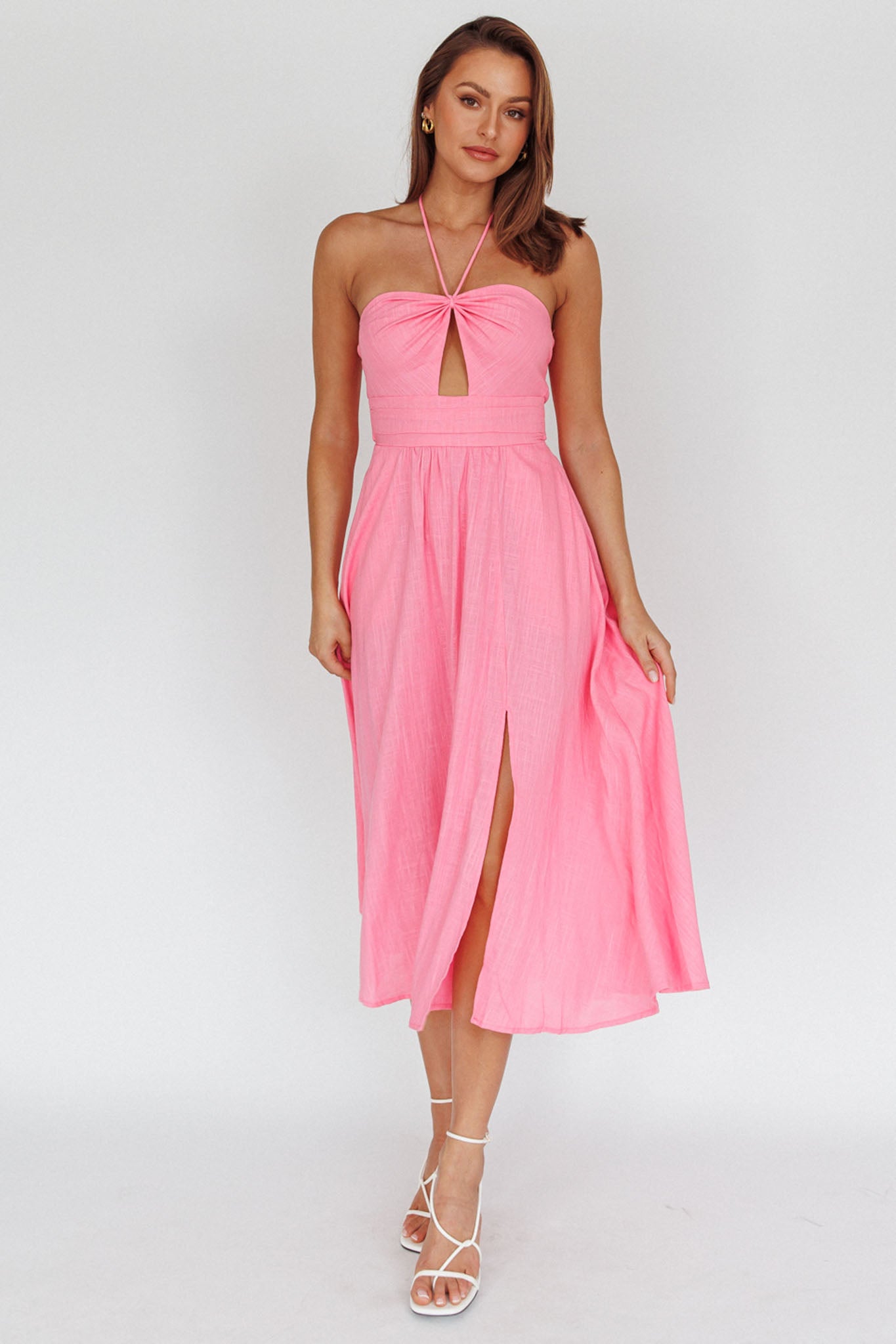 Maravilhosa Keyhole Halter Midi Dress Pink by Selfie Leslie Australia