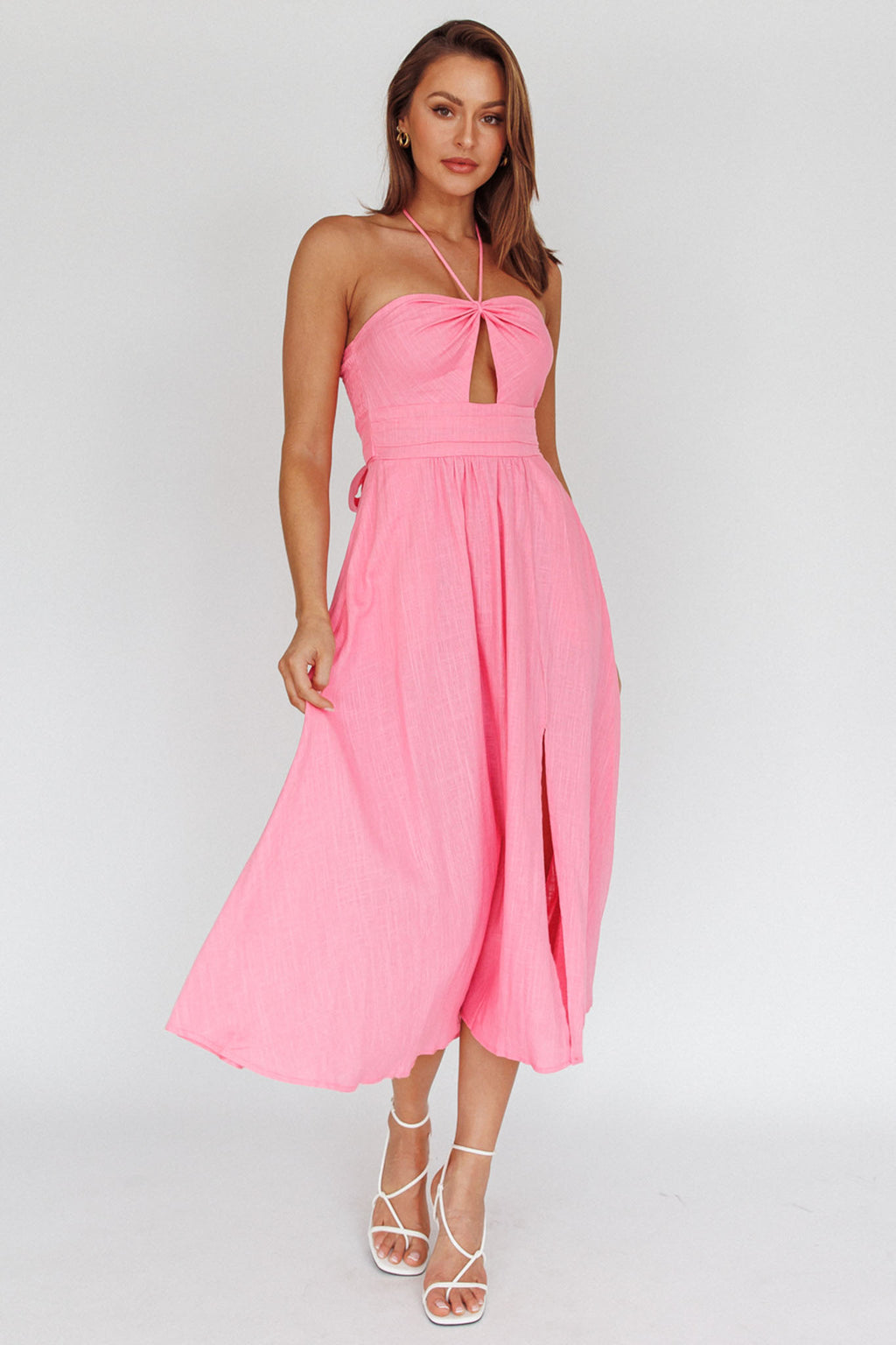 Maravilhosa Keyhole Halter Midi Dress Pink by Selfie Leslie Australia