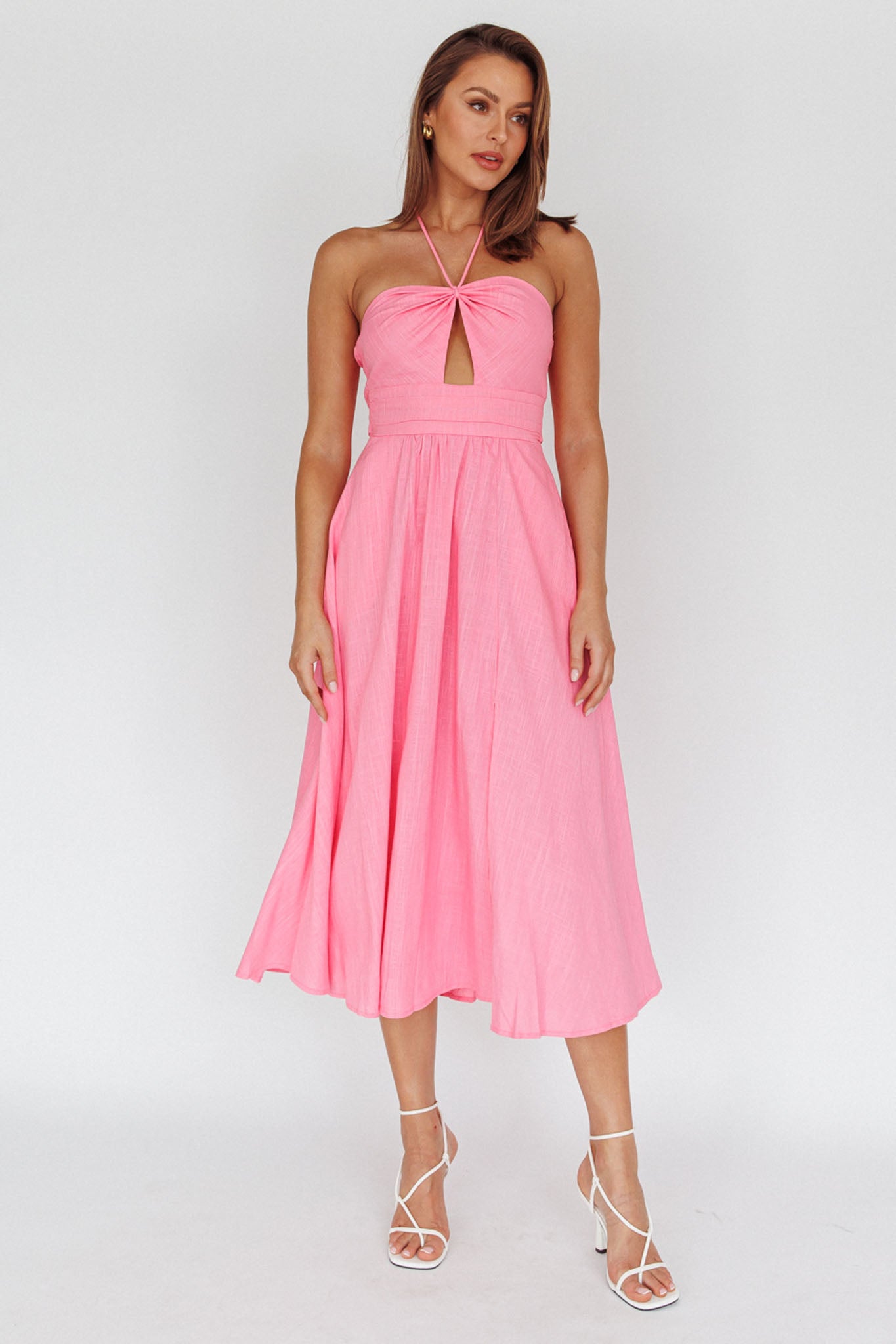 Maravilhosa Keyhole Halter Midi Dress Pink by Selfie Leslie Australia