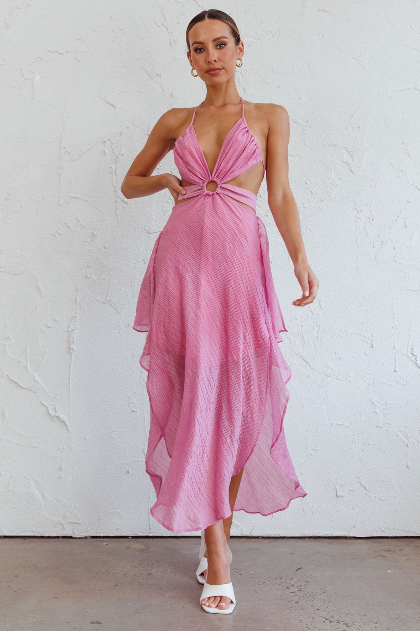 Samia Cut-Out Halterneck Midi Dress Pink by Selfie Leslie Australia