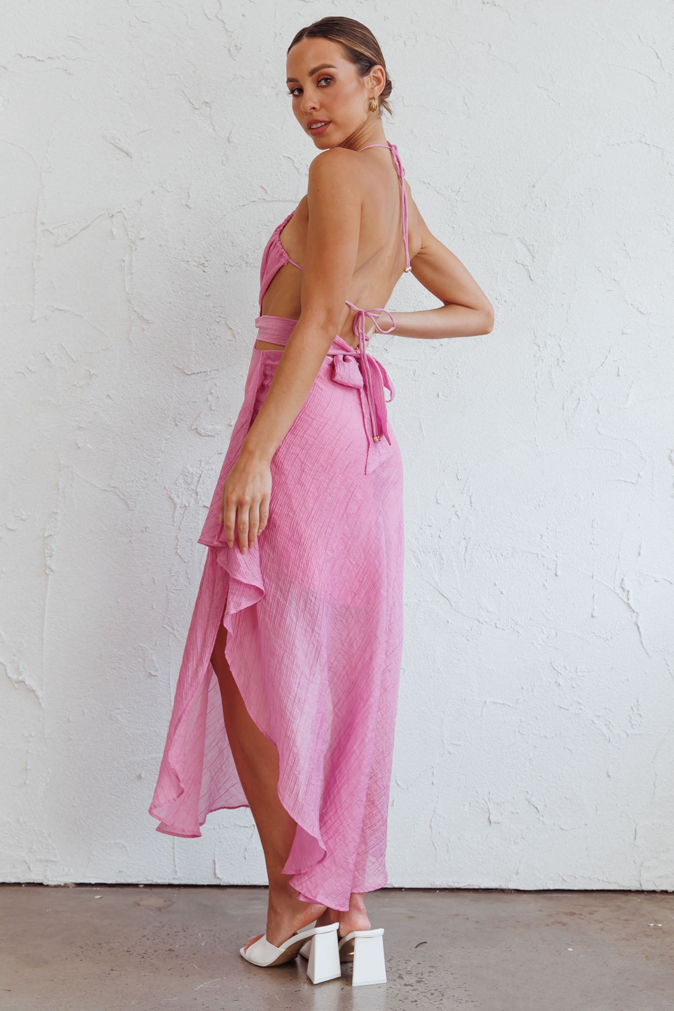 Samia Cut-Out Halterneck Midi Dress Pink by Selfie Leslie Australia