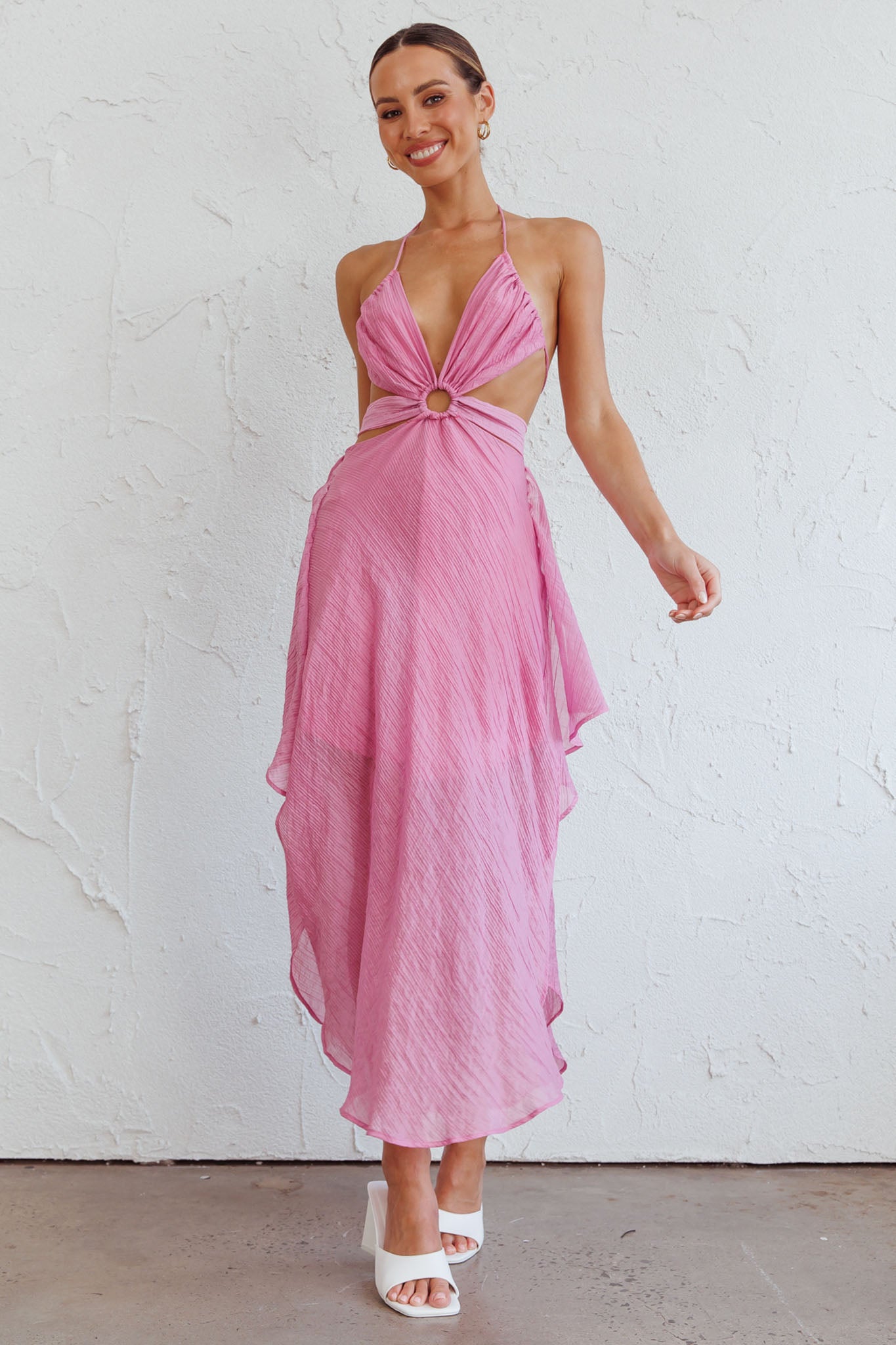 Samia Cut-Out Halterneck Midi Dress Pink by Selfie Leslie Australia
