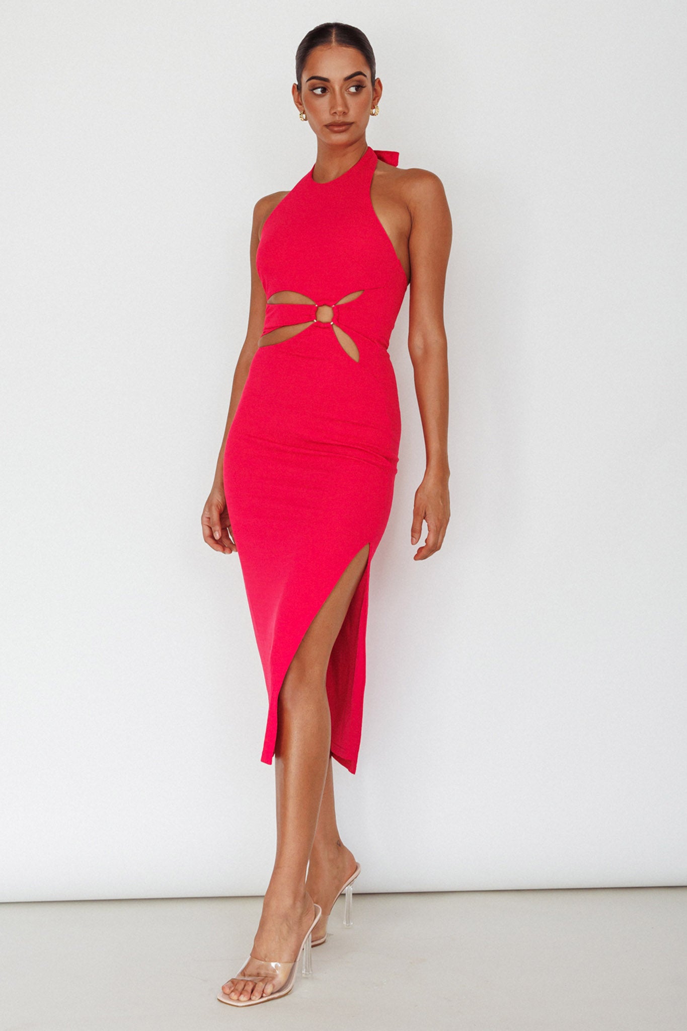 Crystal Skies Cut-Out Feature Midi Dress Fuchsia by Selfie Leslie Australia