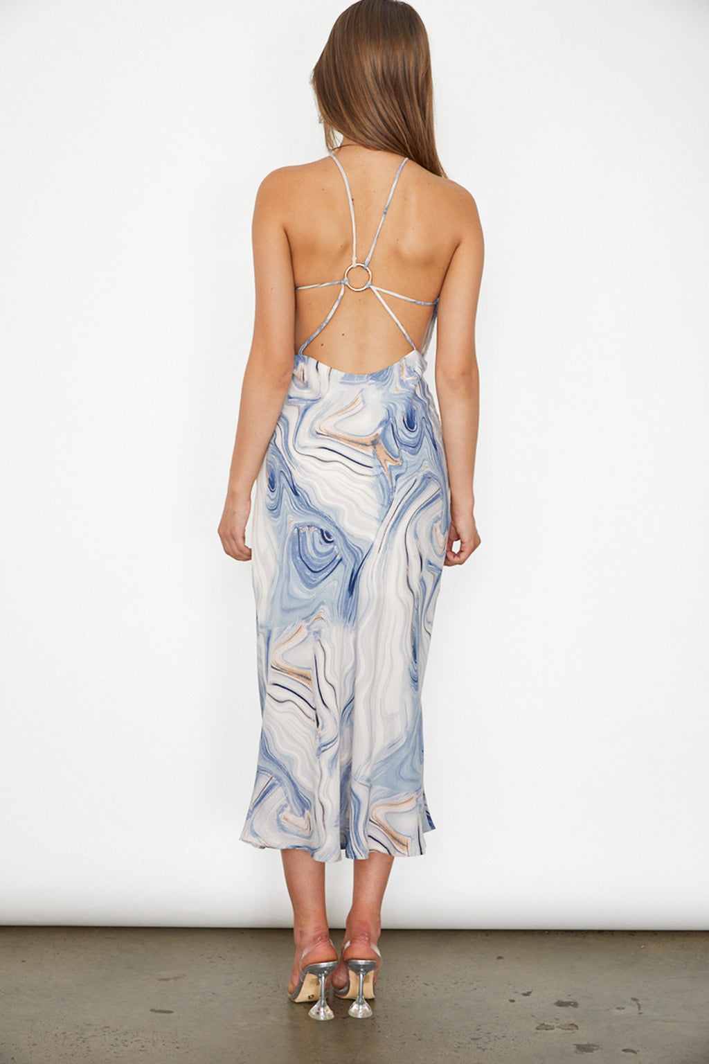 Elanora Strappy Midi Dress Marbled Blue by Selfie Leslie Australia