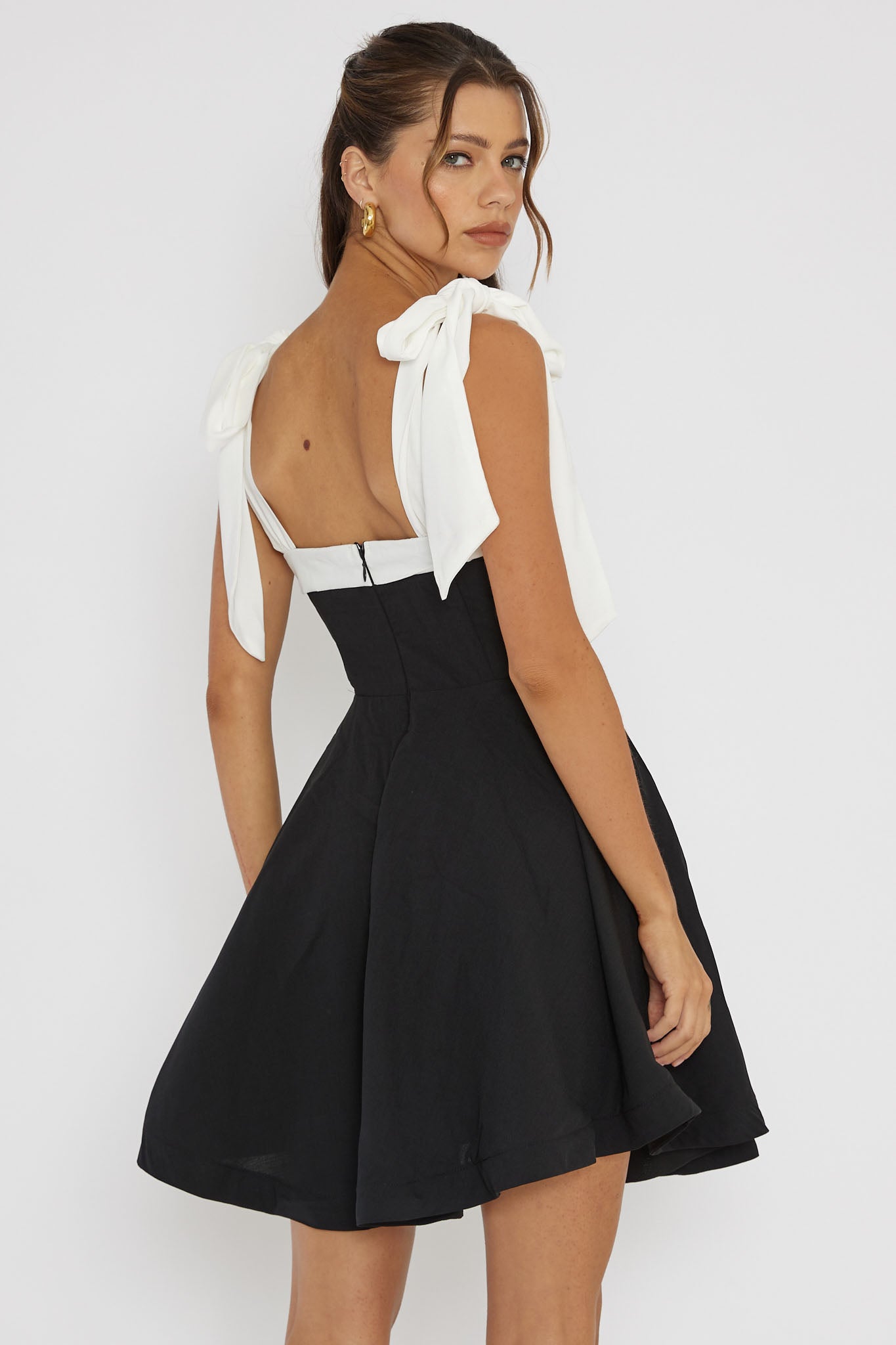Jeanie Bow Shoulder Mini Dress Black by Selfie Leslie Australia