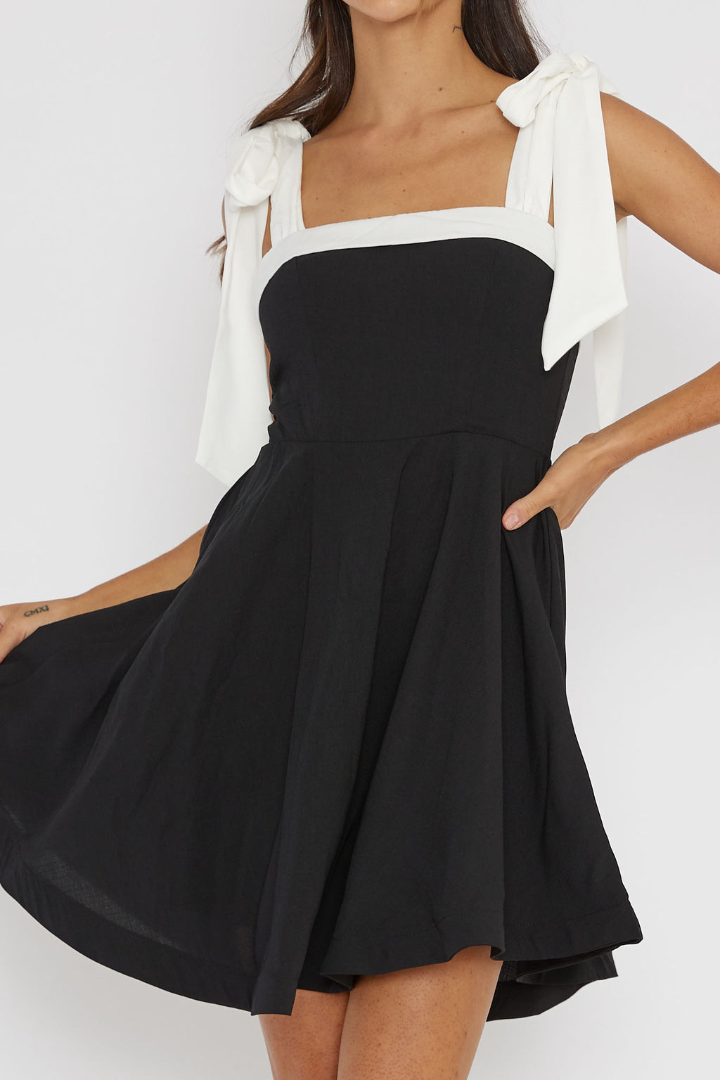 Jeanie Bow Shoulder Mini Dress Black by Selfie Leslie Australia