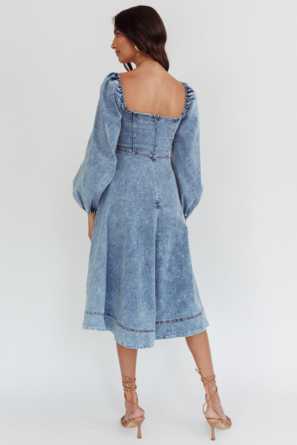 Jeanie Bow Shoulder Midi Dress Denim Blue by Selfie Leslie Australia