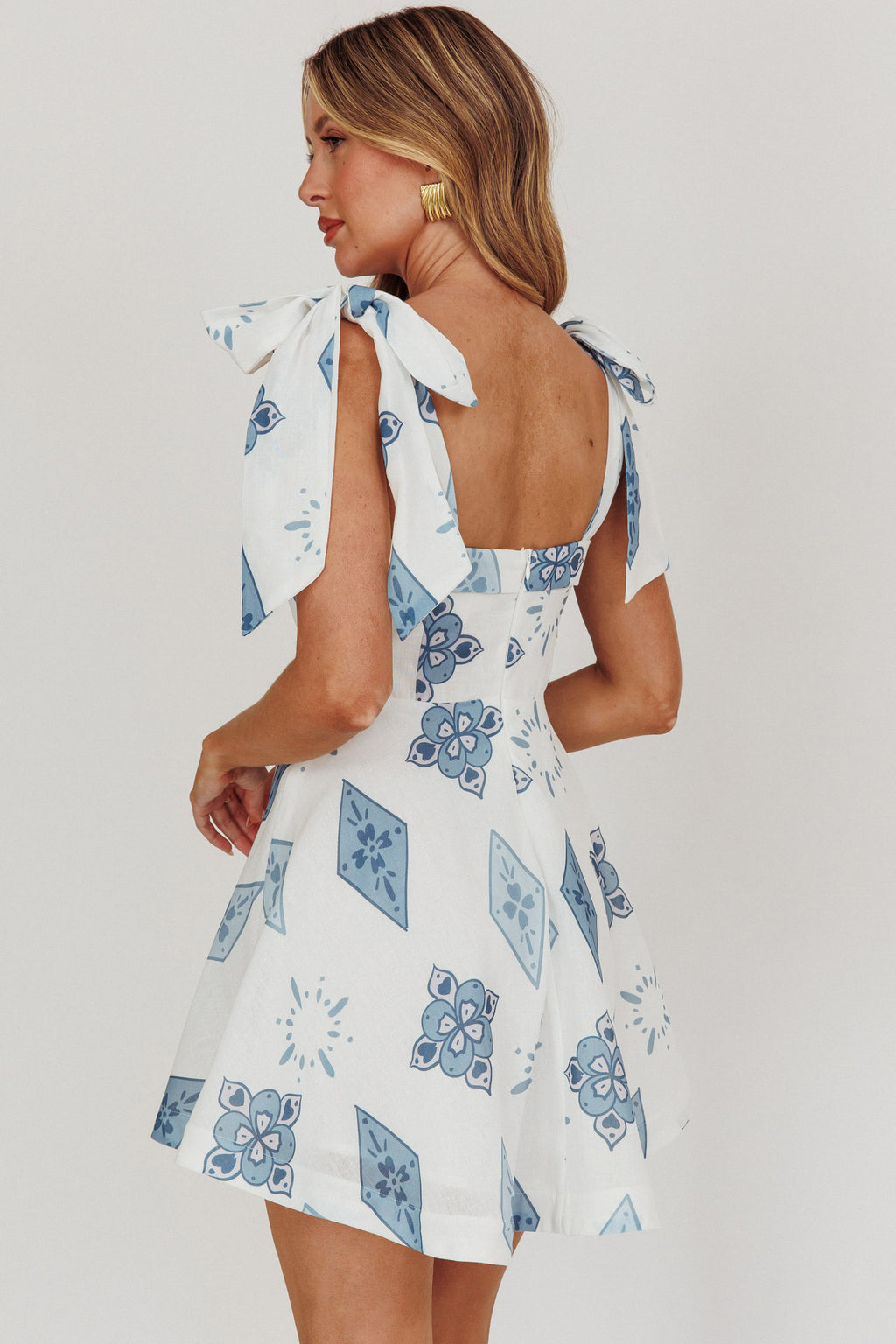 Jeanie Tied Shoulder Mini Dress Blue by Selfie Leslie Australia