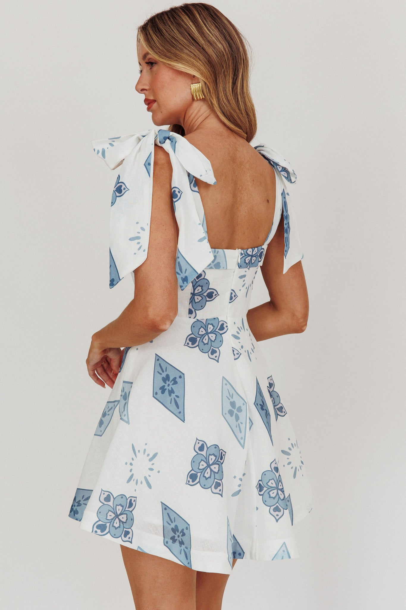Jeanie Tied Shoulder Mini Dress Blue by Selfie Leslie Australia