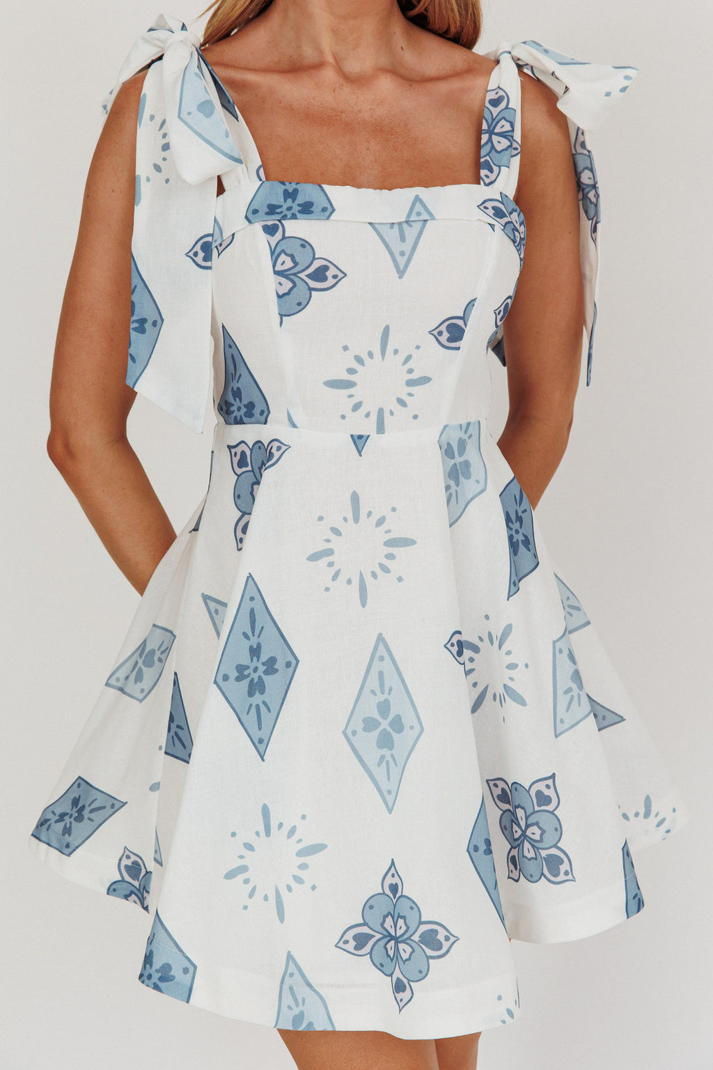 Jeanie Tied Shoulder Mini Dress Blue by Selfie Leslie Australia
