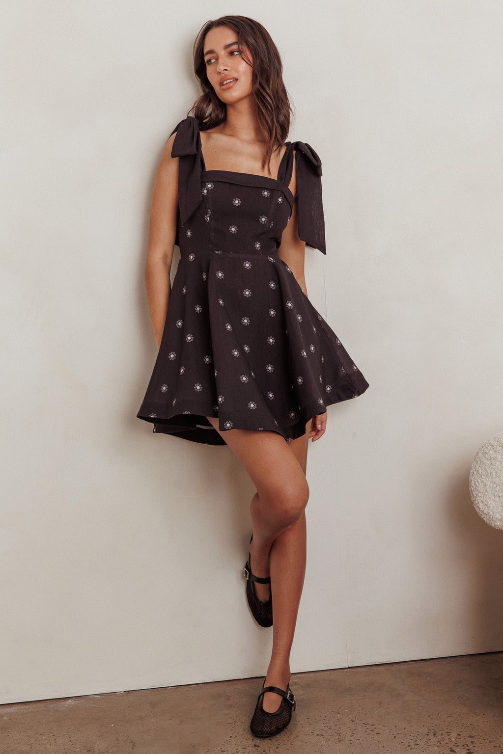 Jeanie Tied Shoulder Mini Dress Black by Selfie Leslie Australia