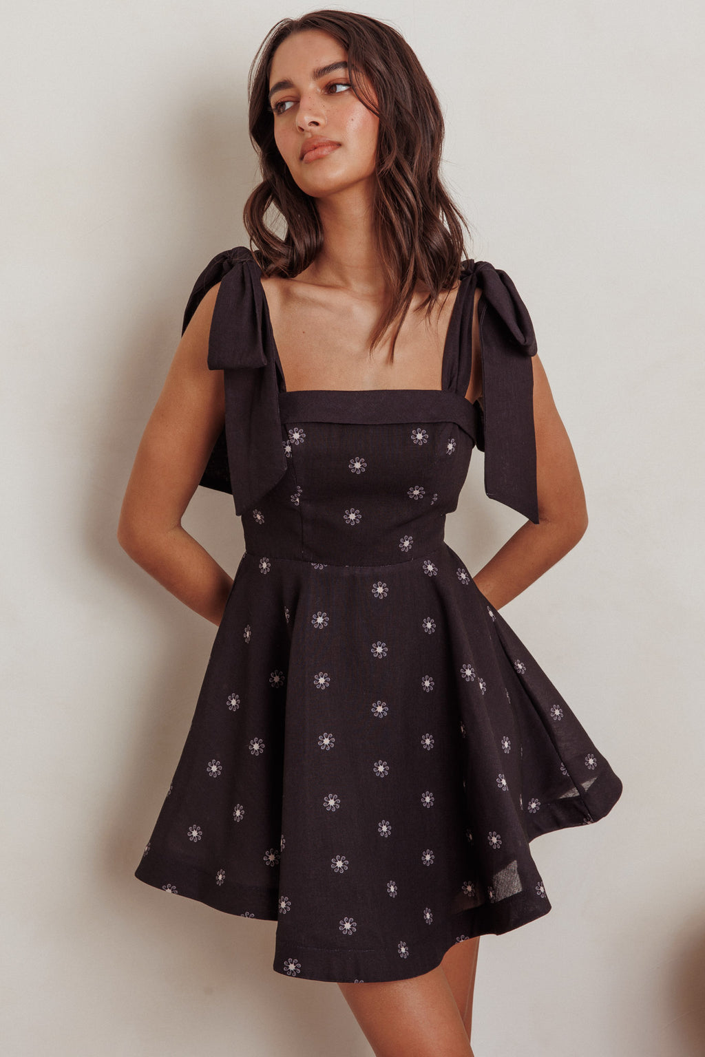 Jeanie Tied Shoulder Mini Dress Black by Selfie Leslie Australia
