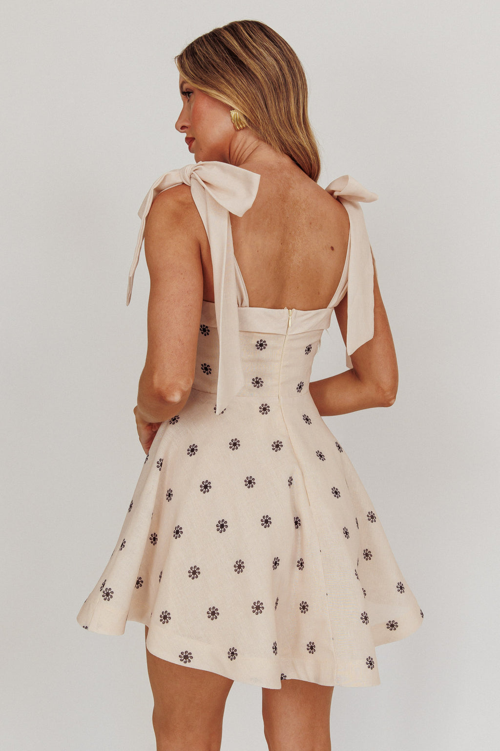 Jeanie Tied Shoulder Mini Dress Oat by Selfie Leslie Australia