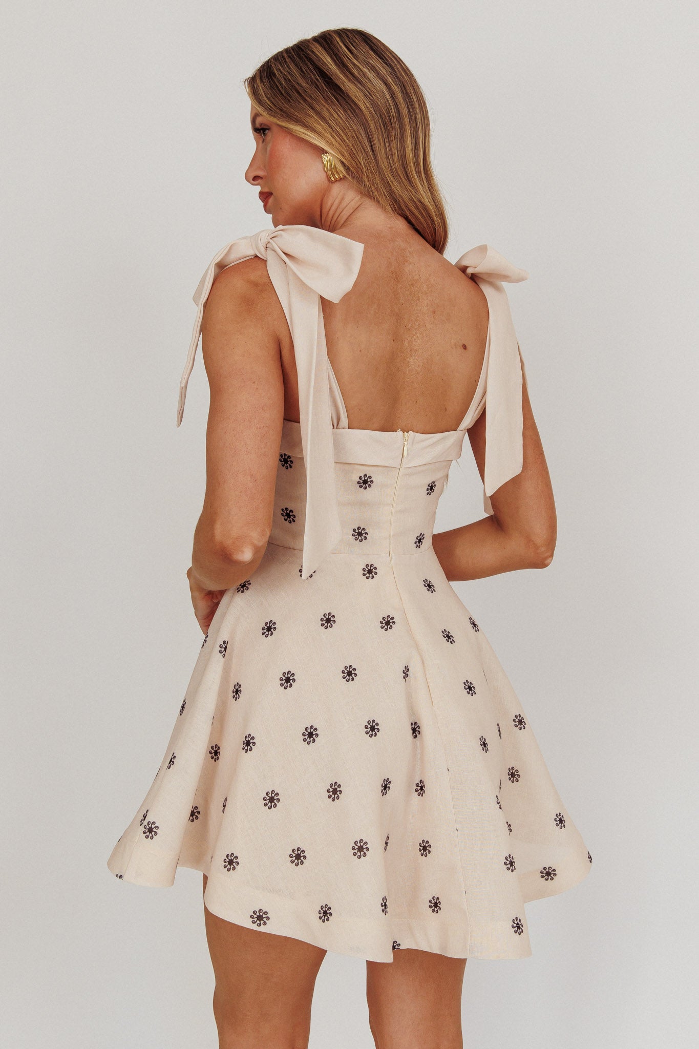 Jeanie Tied Shoulder Mini Dress Oat by Selfie Leslie Australia