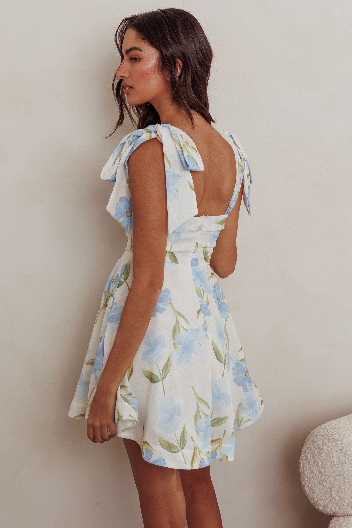 Jeanie Tied Shoulder Mini Dress Flower Blue by Selfie Leslie Australia