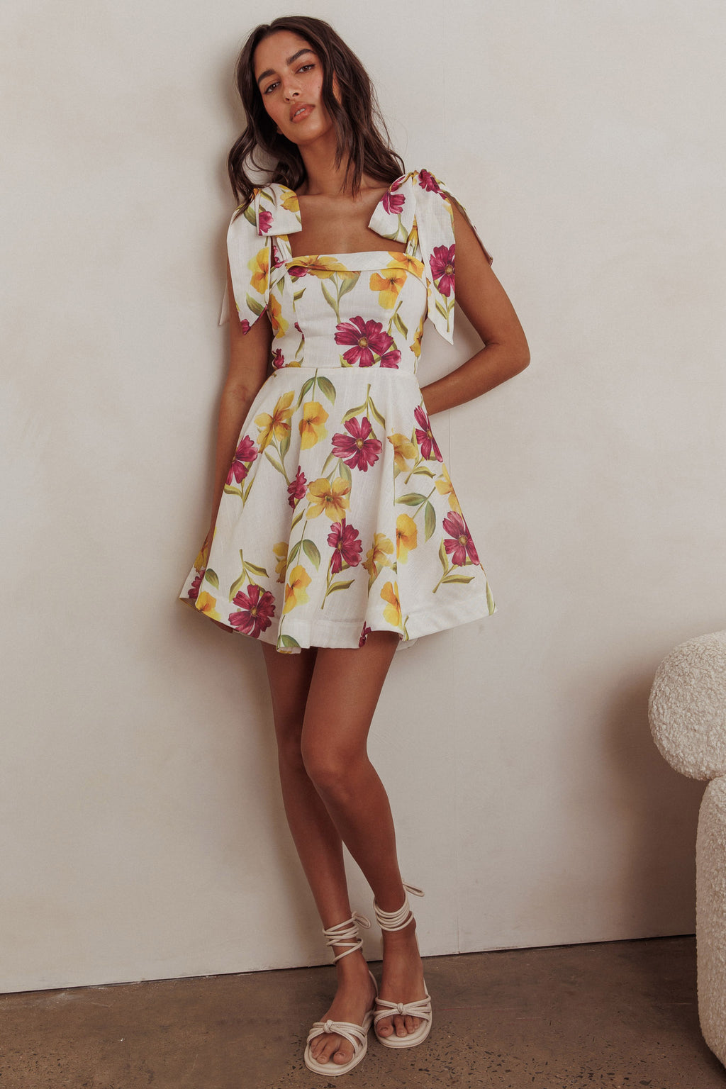 Jeanie Tied Shoulder Mini Dress Flower Purple by Selfie Leslie Australia