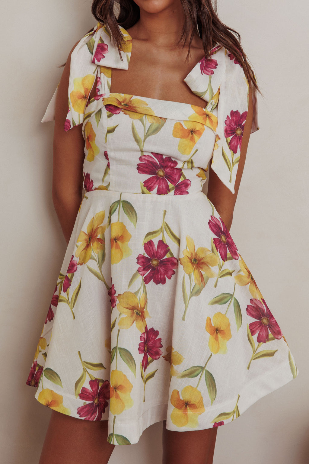 Jeanie Tied Shoulder Mini Dress Flower Purple by Selfie Leslie Australia