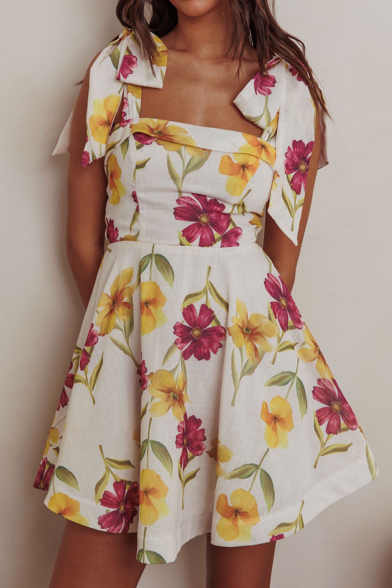 Jeanie Tied Shoulder Mini Dress Flower Purple by Selfie Leslie Australia