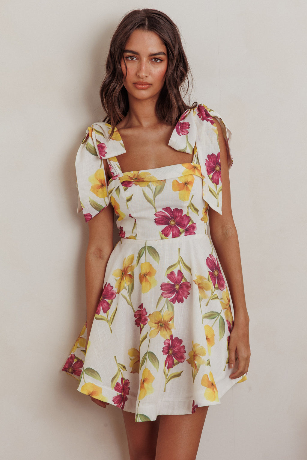 Jeanie Tied Shoulder Mini Dress Flower Purple by Selfie Leslie Australia